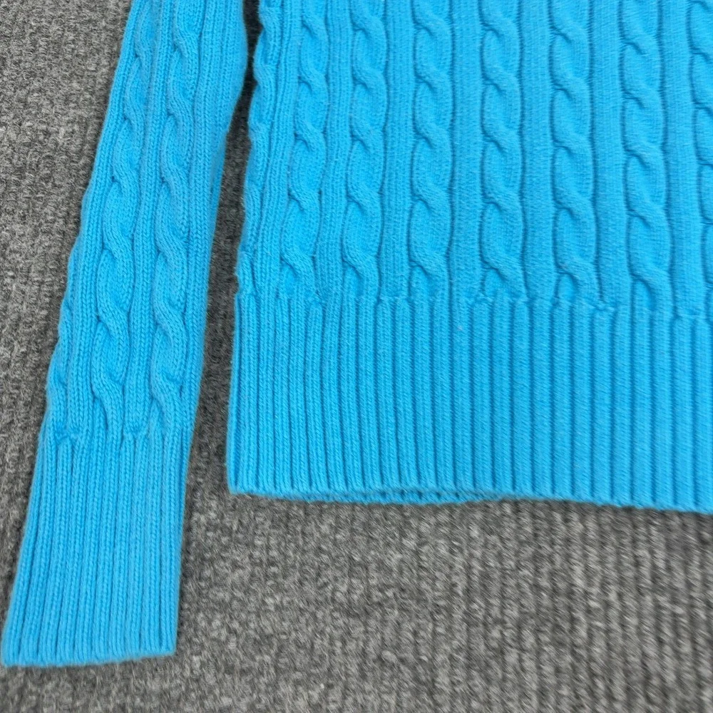 Ralph Lauren Sweater Girls M Blue 100% Cotton Cable Knit Crewneck Preppy Classic